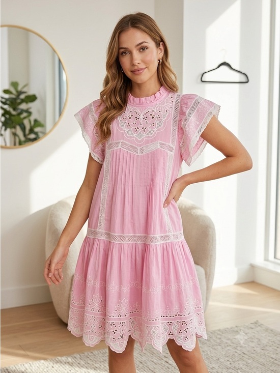 Love The Label Dresses & Skirts - Pink Lace-Trim Ruffled Neck Formal Dress